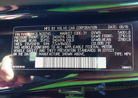 2020 Volvo Xc60 T6 Momentum from USA, damaged, VIN YV4A22RK2L1432745